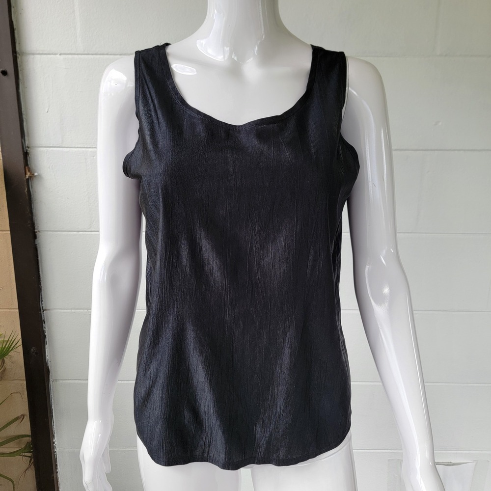 VTG 80s my Pupe Black Tank Top Women M Textured Boutique Minimalist Retro Office